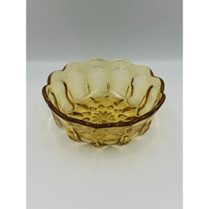 Antique 1980s EAPG Amber Berry Bowl | Scalloped Edge | Daisy Star Cut Pattern |
